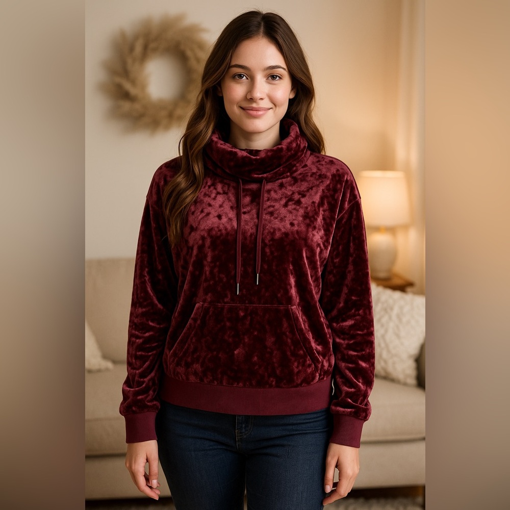 Betsey Johnson Performance Women’s Velvet Funnel Neck Hoodie Sweatshirt Size M